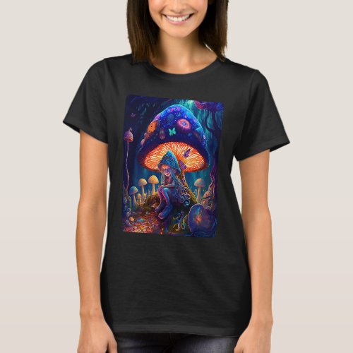 Psychedelic Fairy In The Mushroom Forest T_Shirt