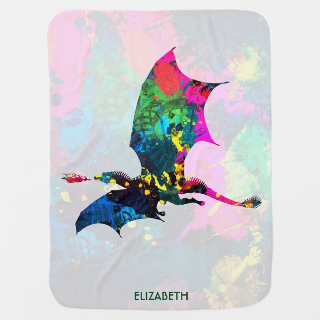 Psychedelic Fairy Tale Dragon Breathing Fire Baby Blanket (Front)