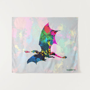 Psychedelic Fairy Tale Dragon Breathing Fire Tapestry
