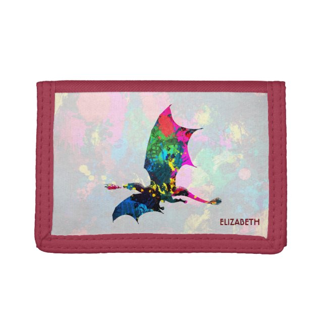Psychedelic Fairy Tale Dragon Breathing Fire Trifold Wallet (Front)