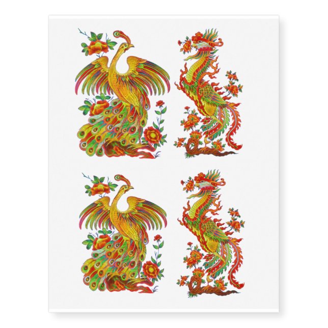 Psychedelic Fantasy Exotic Fractal Dragon Peacock Temporary Tattoos (Front)