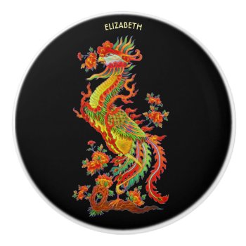 Psychedelic Fantasy Exotic Fractal Dragon Phoenix Ceramic Knob by HumusInPita at Zazzle