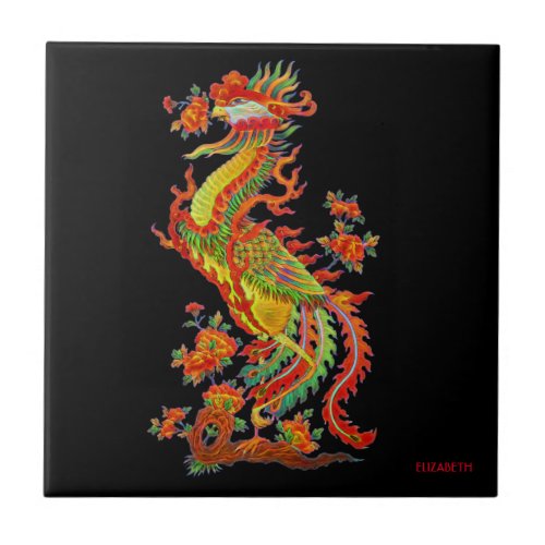 Psychedelic Fantasy Exotic Fractal Dragon Phoenix Ceramic Tile