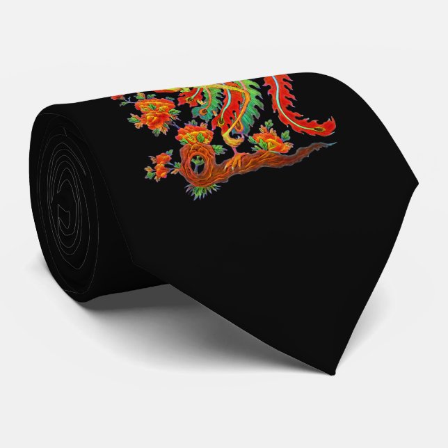 Psychedelic Fantasy Exotic Fractal Dragon Phoenix Neck Tie (Rolled)