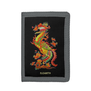 Psychedelic Fantasy Exotic Fractal Dragon Phoenix Tri-fold Wallet
