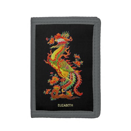 Psychedelic Fantasy Exotic Fractal Dragon Phoenix Trifold Wallet