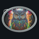 Psychedelic Fantasy Hippy Owl Belt Buckle<br><div class="desc">This psychedelic fantasy hippy owl design is a must-have for anyone who loves the unique and eye-catching. The artwork features a colorful owl on a branch with psychedelic colors. This belt buckle is perfect for anyone who loves owls, the hippy aesthetic, or anything that is a little bit out of...</div>