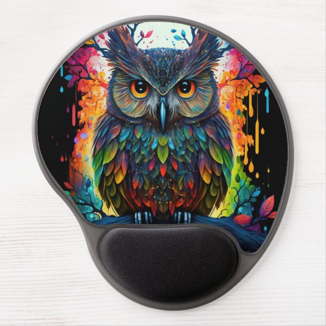 Psychedelic Fantasy Hippy Owl Gel Mouse Pad (Front)