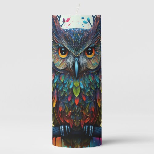 Psychedelic Fantasy Hippy Owl Pillar Candle