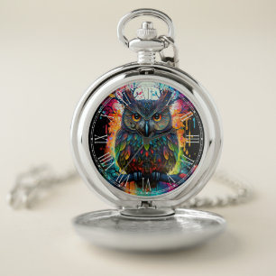 Psychedelic Fantasy Hippy Owl Pocket Watch