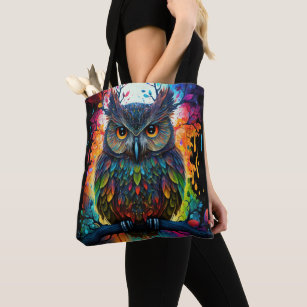 Psychedelic Fantasy Hippy Owl Tote Bag