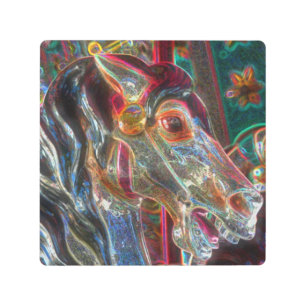 Psychedelic Fiery Steed Carousel Horse Metal Print