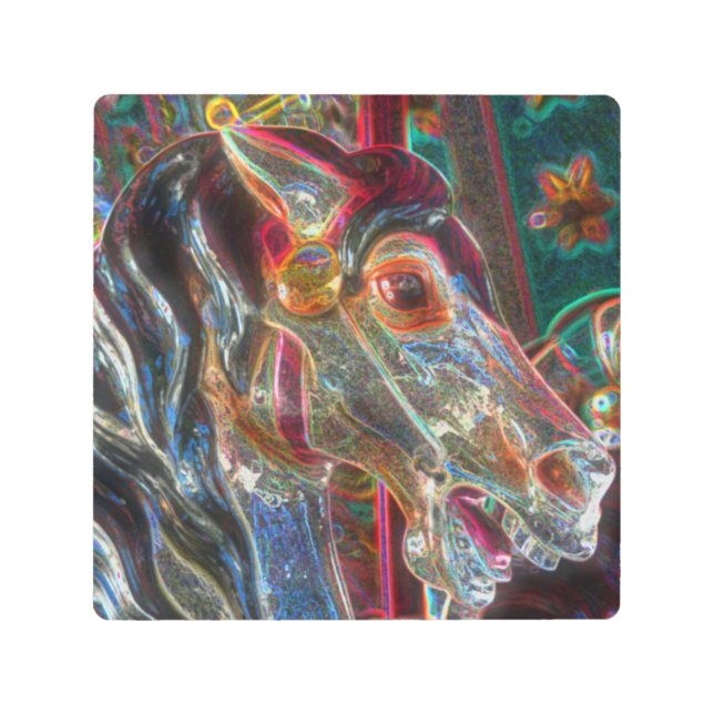 Psychedelic Fiery Steed Carousel Horse Metal Print (Front)