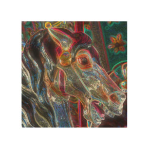 Psychedelic Fiery Steed Carousel Horse Wood Wall Art