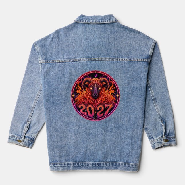 Psychedelic Fire Ram Aries  Denim Jacket (Back)