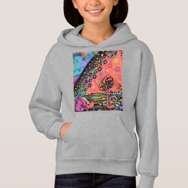 Psychedelic Flammarion Engraving Trippy Rainbow  Hoodie (Front)