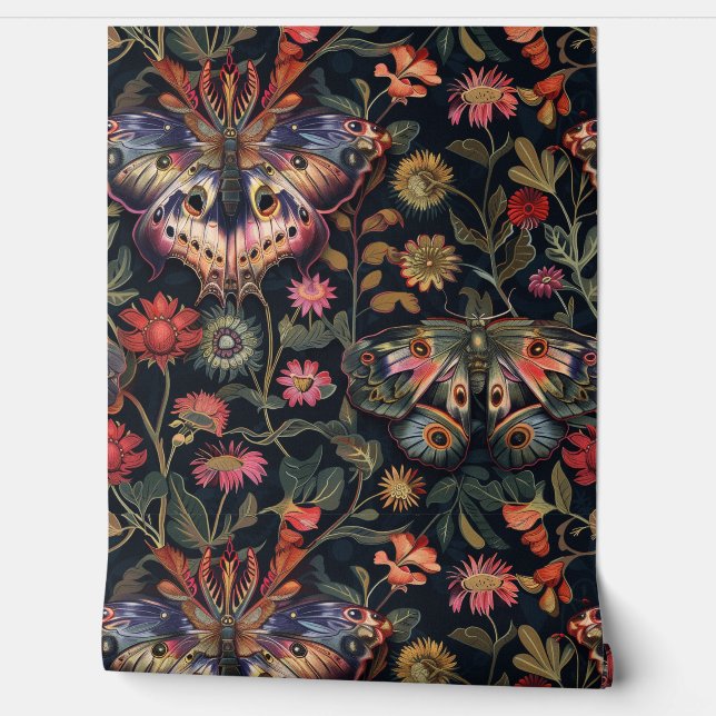 Psychedelic Flight Tapestry Botanical Wallpaper (Unrolling)