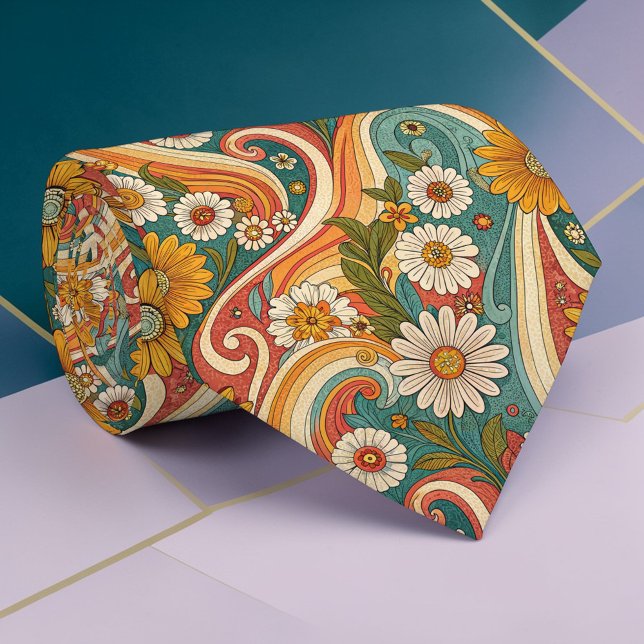 Psychedelic Floral 1970s Custom Necktie Tie (Creator Uploaded)