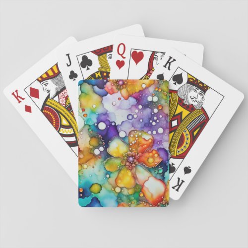 Psychedelic Floral and Bubbles Abstract Playing Cards