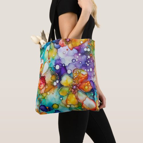 Psychedelic Floral and Bubbles Abstract Tote Bag