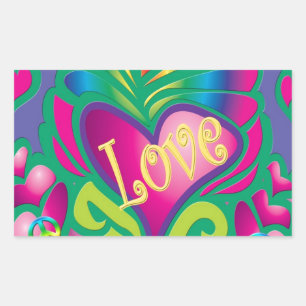 Psychedelic Floral Heart Rectangular Sticker