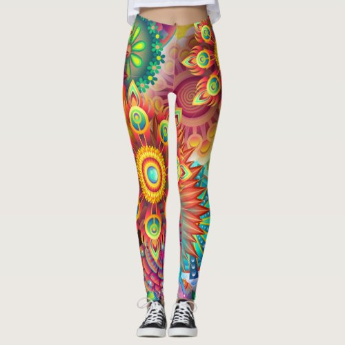 Psychedelic Floral Hippie Boho Mandala Leggings