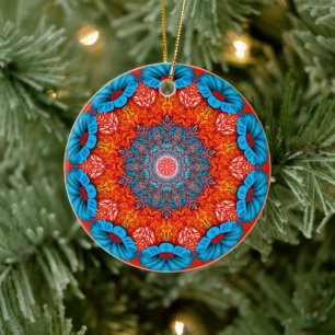 Psychedelic Floral Mandala Ceramic Ornament