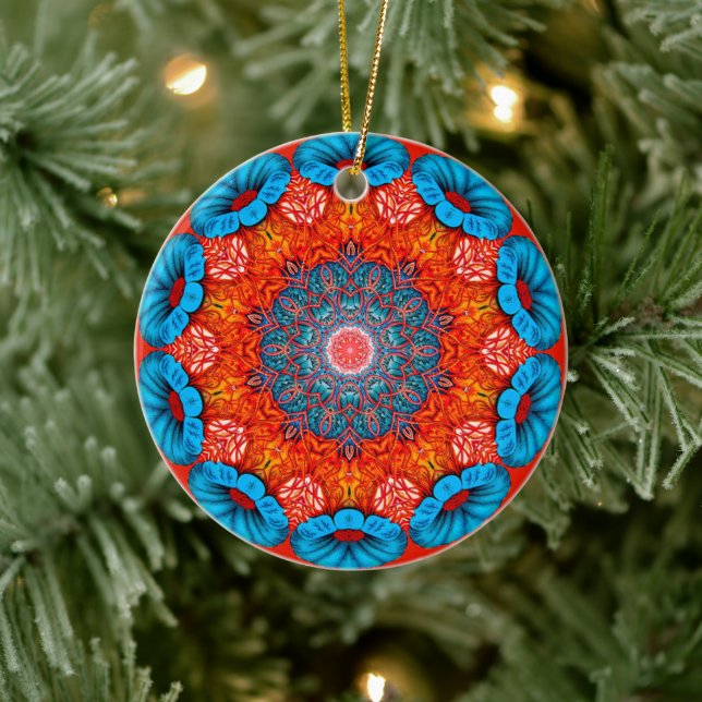 Psychedelic Floral Mandala Ceramic Ornament (Tree)