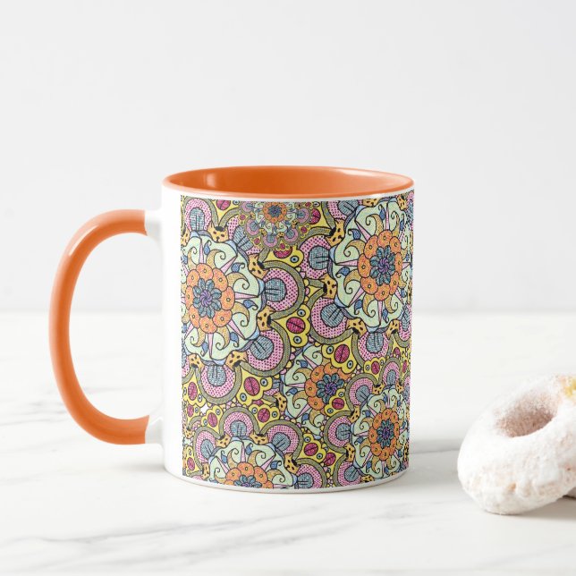 Psychedelic Floral Mandala Mug (With Donut)
