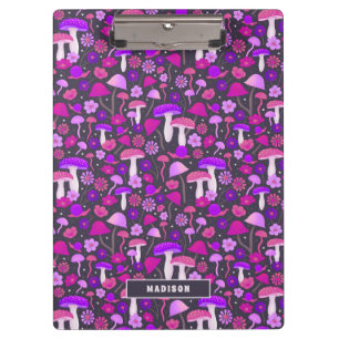 Psychedelic Floral Mushrooms Pink, Purple & Black Clipboard