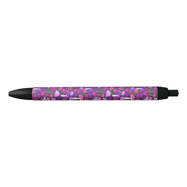 Psychedelic Floral Mushrooms Pink, Purple & Black Pen (Front)