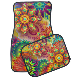 Psychedelic Floral Pattern Car Floor Mat