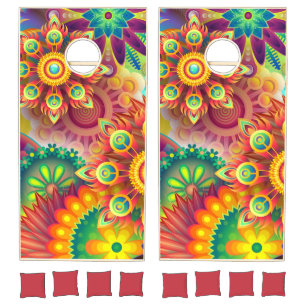 Psychedelic Floral Pattern  Cornhole Set