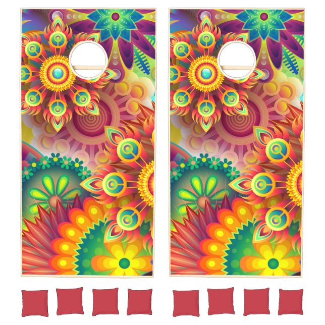 Psychedelic Floral Pattern  Cornhole Set (Set)