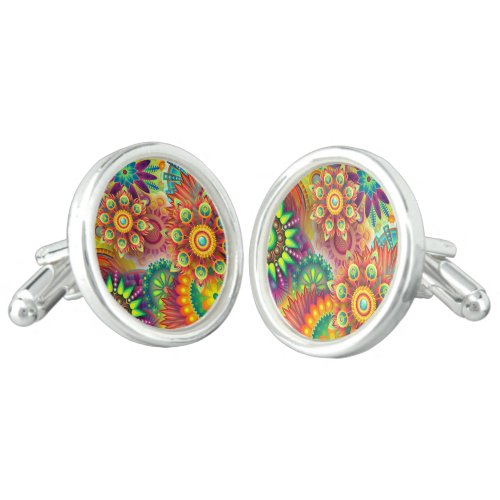 Psychedelic Floral Pattern  Cufflinks