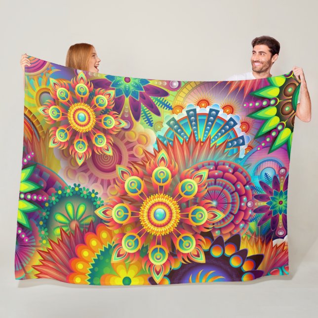 Psychedelic Floral Pattern  Fleece Blanket (In Situ)