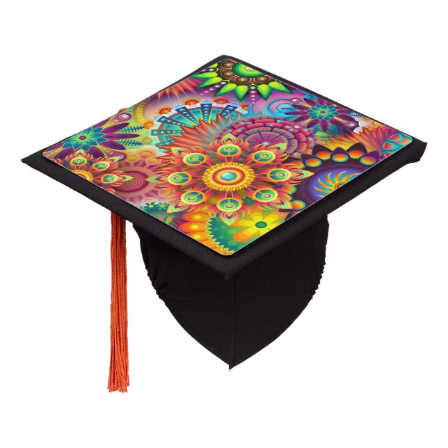 Psychedelic Floral Pattern  Graduation Cap Topper (Angled)