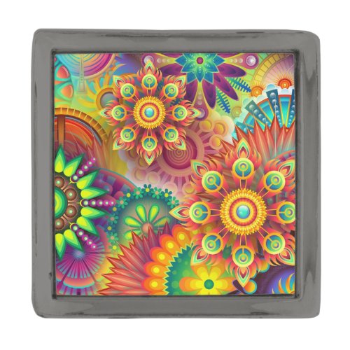 Psychedelic Floral Pattern  Gunmetal Finish Lapel Pin