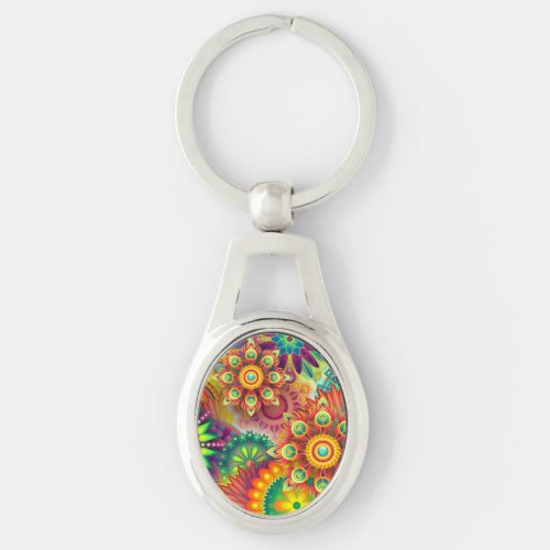 Psychedelic Floral Pattern  Keychain