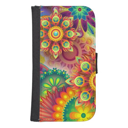 Psychedelic Floral Pattern  Galaxy S4 Wallet Case