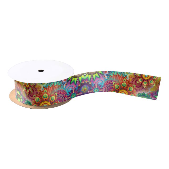 Psychedelic Floral Pattern  Satin Ribbon (Spool)