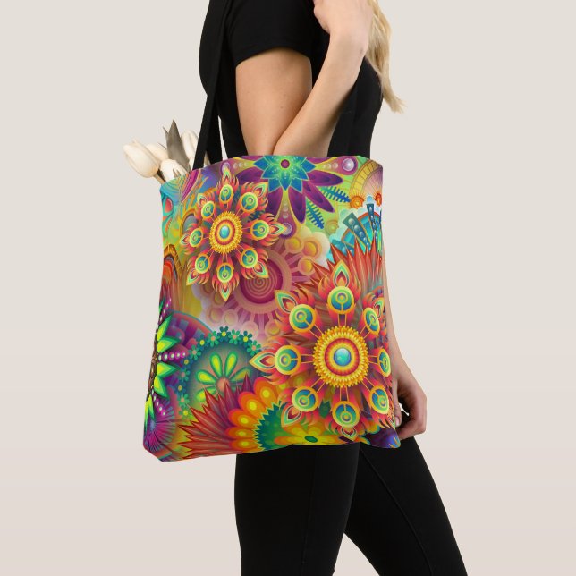 Psychedelic Floral Pattern  Tote Bag (Close Up)