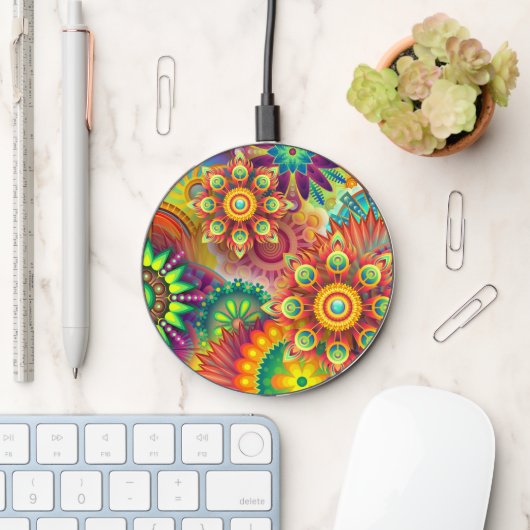 Psychedelic Floral Pattern  Wireless Charger (Desk)