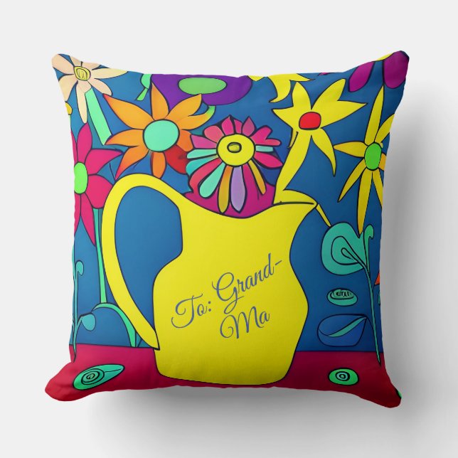 Psychedelic Floral Pot for Gran Throw Pillow (Front)