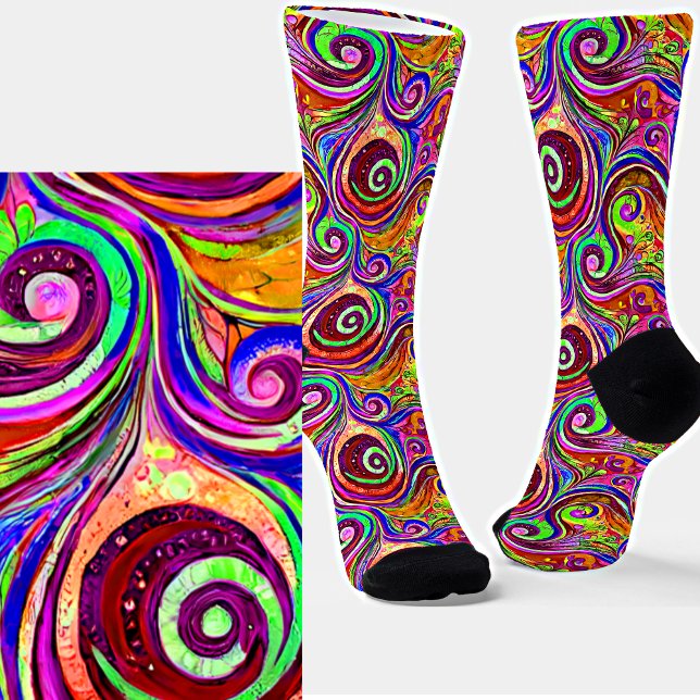 Psychedelic Floral Swirl Colorful Mystical Fantasy Socks (Creator Uploaded)
