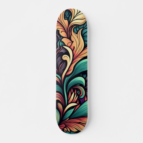 Psychedelic Floral Watercolor Skateboard