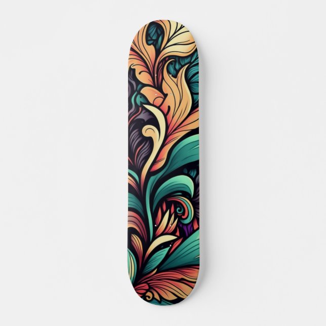 Psychedelic Floral Watercolor Skateboard (Front)