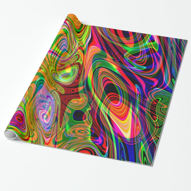 Psychedelic Florescent Abstract Twirls Wrapping Paper (Unrolled)