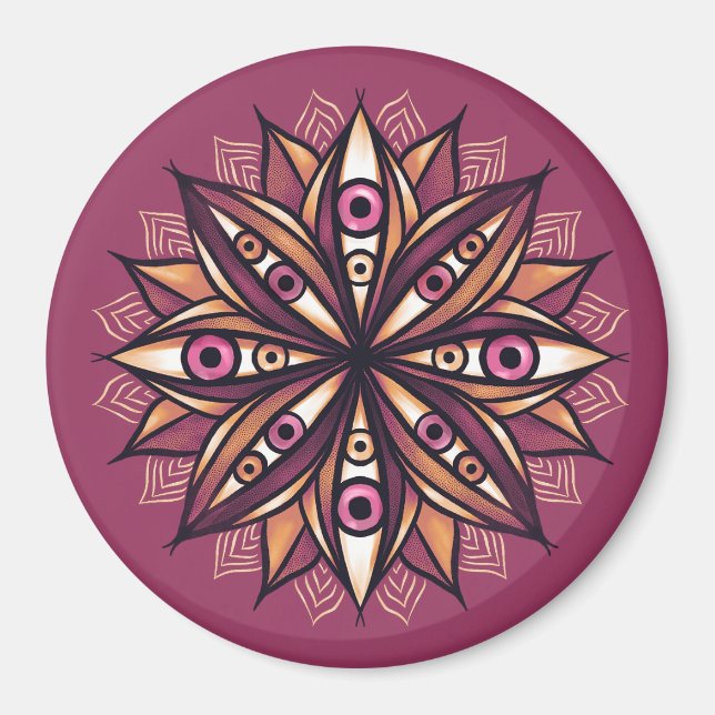 Psychedelic Flower Art with Trippy Creepy Eyes Magnet (Front)
