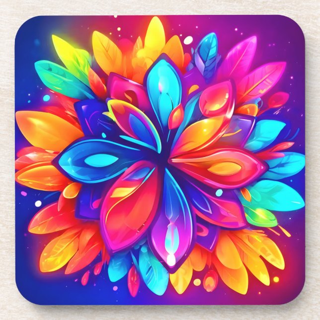 Psychedelic Flower Artwork Beverage Coaster (Front)